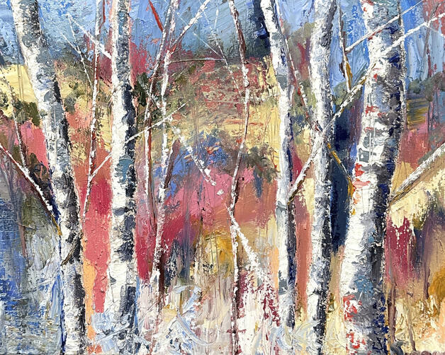 Fiesta Painting of birches against an abstract background